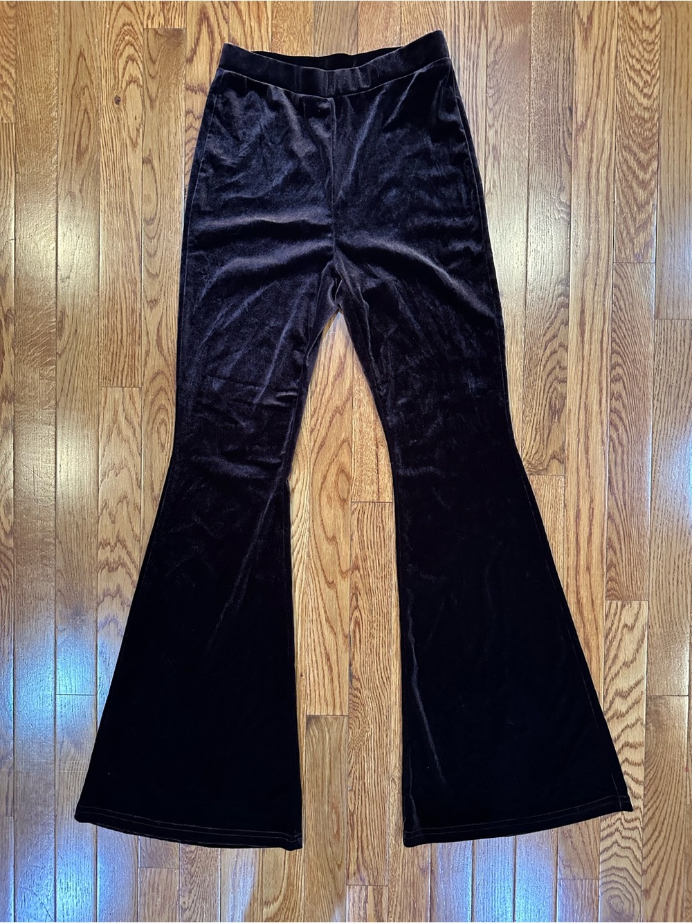 Brown velvet flare leg pull on pants women size small EUC